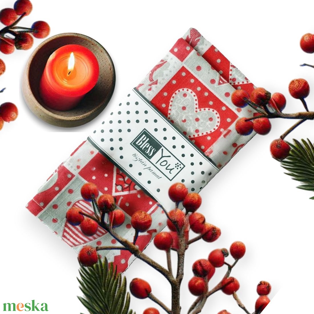 Piros szíves szalvéta, pamut - 33 cm, 2 db / pár - otthon & életmód - konyhafelszerelés, tálalás - konyhai textil - szalvéta - Meska.hu