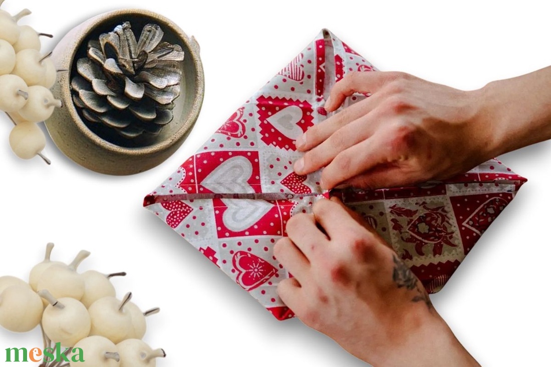 Piros szíves szalvéta, pamut - 33 cm, 2 db / pár - otthon & életmód - konyhafelszerelés, tálalás - konyhai textil - szalvéta - Meska.hu