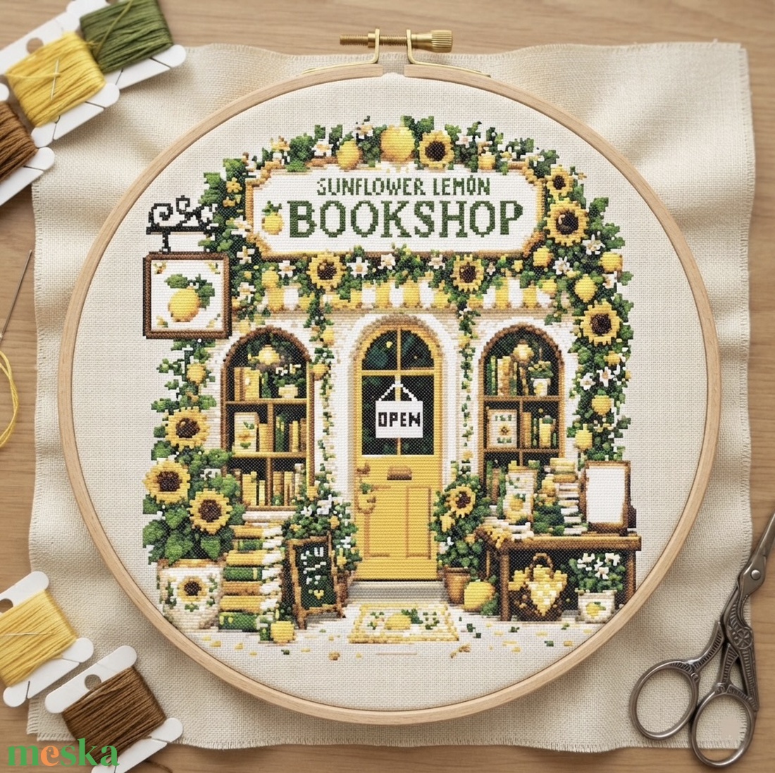 Bookshop keresztszemes hímzés minta  - diy (csináld magad) - szabásminta, útmutató - hímzés minta - Meska.hu