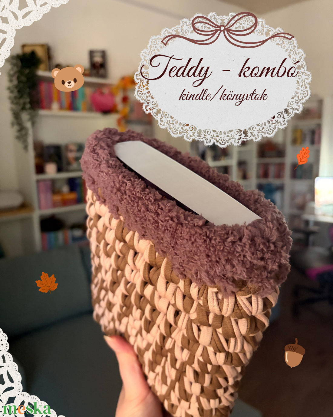 Teddy-kombó - Horgolt könyv/kindle tok - könyv & zene - könyvtok - Meska.hu