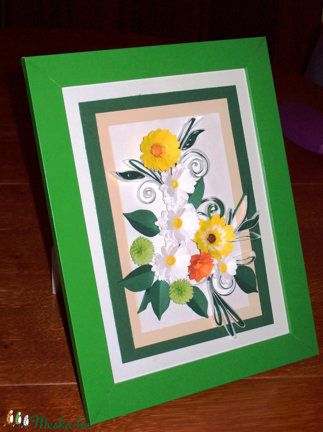 Margaréta gerberával - kép quilling technikával -  - Meska.hu