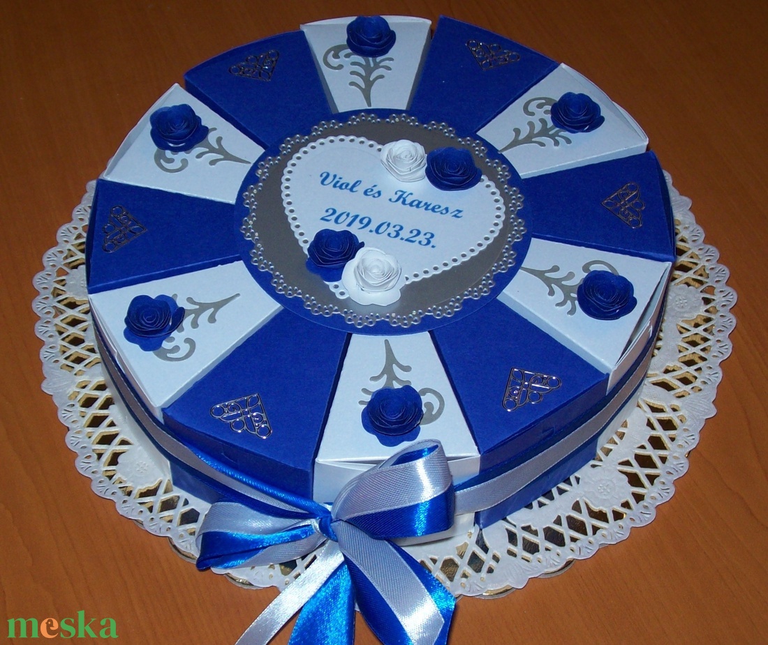 Pénzajándék átadó torta, közepes -királykék-fehér - otthon & életmód - papír, írószer - ajándékozás kellékei - papírtorta - Meska.hu Pénzajándék átadó torta, közepes -királykék-fehér - otthon & életmód - papír, írószer - ajándékozás kellékei - papírtorta - Meska.hu