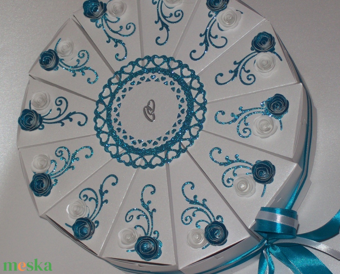 Pénzajándék átadó torta - nászajándék átadó, glitteres türkiz, nagy - otthon & életmód - papír, írószer - ajándékozás kellékei - papírtorta - Meska.hu Pénzajándék átadó torta - nászajándék átadó, glitteres türkiz, nagy - otthon & életmód - papír, írószer - ajándékozás kellékei - papírtorta - Meska.hu