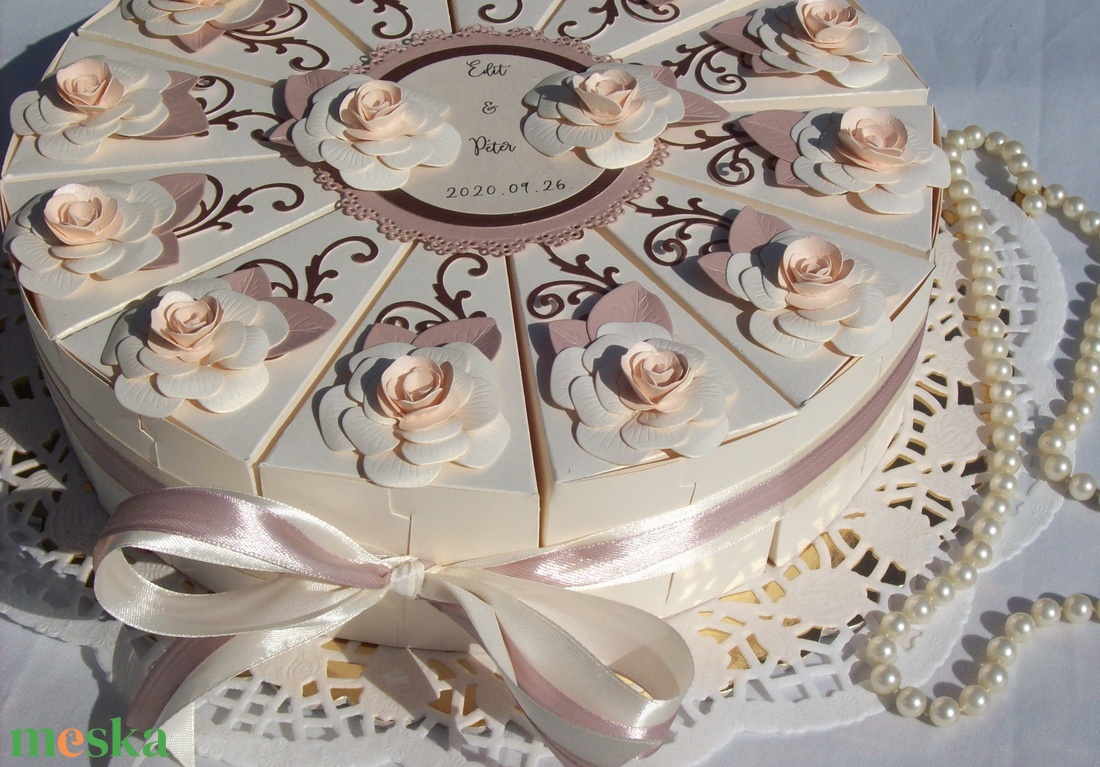 Nászajándék átadó torta -krém-golden rose-barack-csoki - otthon & életmód - papír, írószer - ajándékozás kellékei - papírtorta - Meska.hu