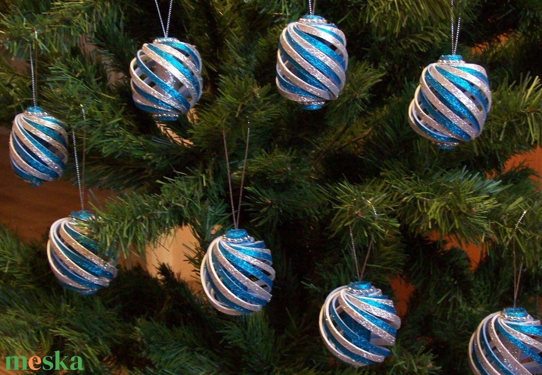 Karácsonyfadísz,  türkiz-ezüst - karácsony - karácsonyi lakásdekoráció - karácsonyfadíszek - Meska.hu