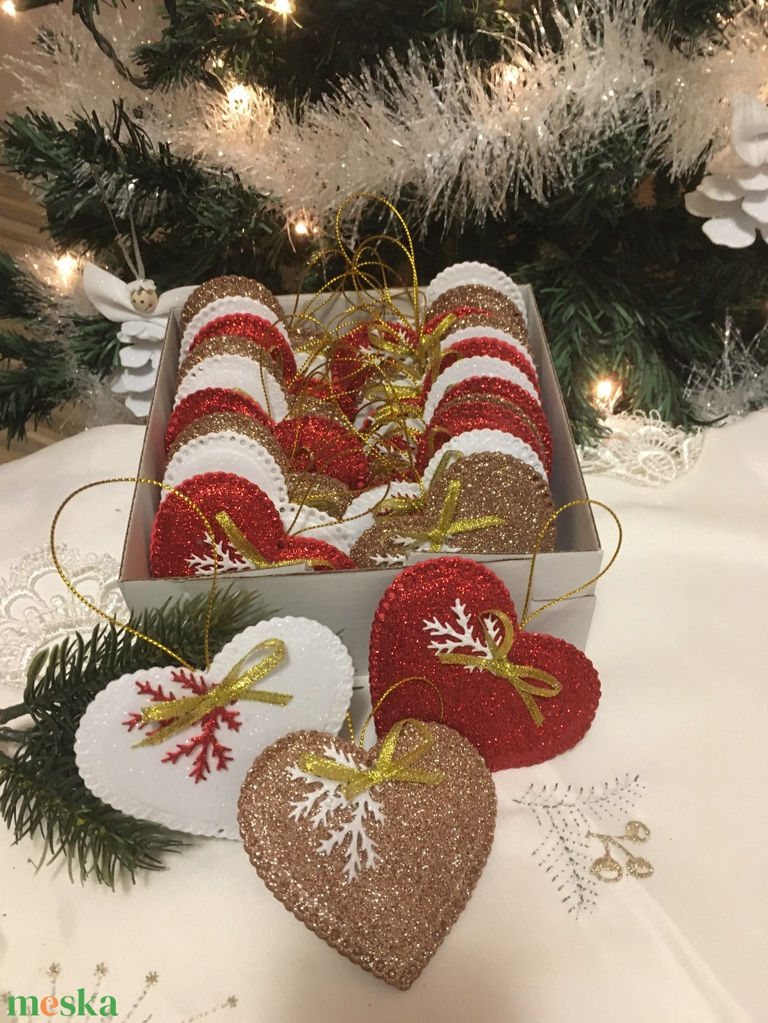 Mézeskalács szív- szettben - karácsony - karácsonyi lakásdekoráció - karácsonyfadíszek - Meska.hu