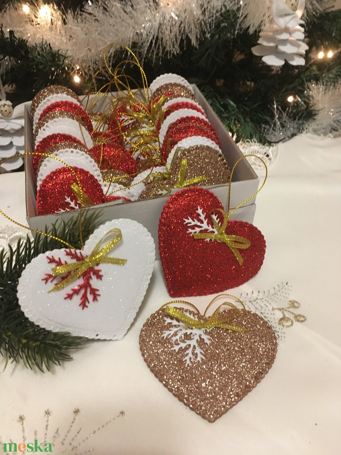 Mézeskalács szív- szettben - karácsony - karácsonyi lakásdekoráció - karácsonyfadíszek - Meska.hu