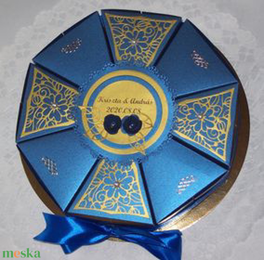 Nászajándék átadó torta - királykék-arany - otthon & életmód - papír, írószer - ajándékozás kellékei - papírtorta - Meska.hu Nászajándék átadó torta - királykék-arany - otthon & életmód - papír, írószer - ajándékozás kellékei - papírtorta - Meska.hu