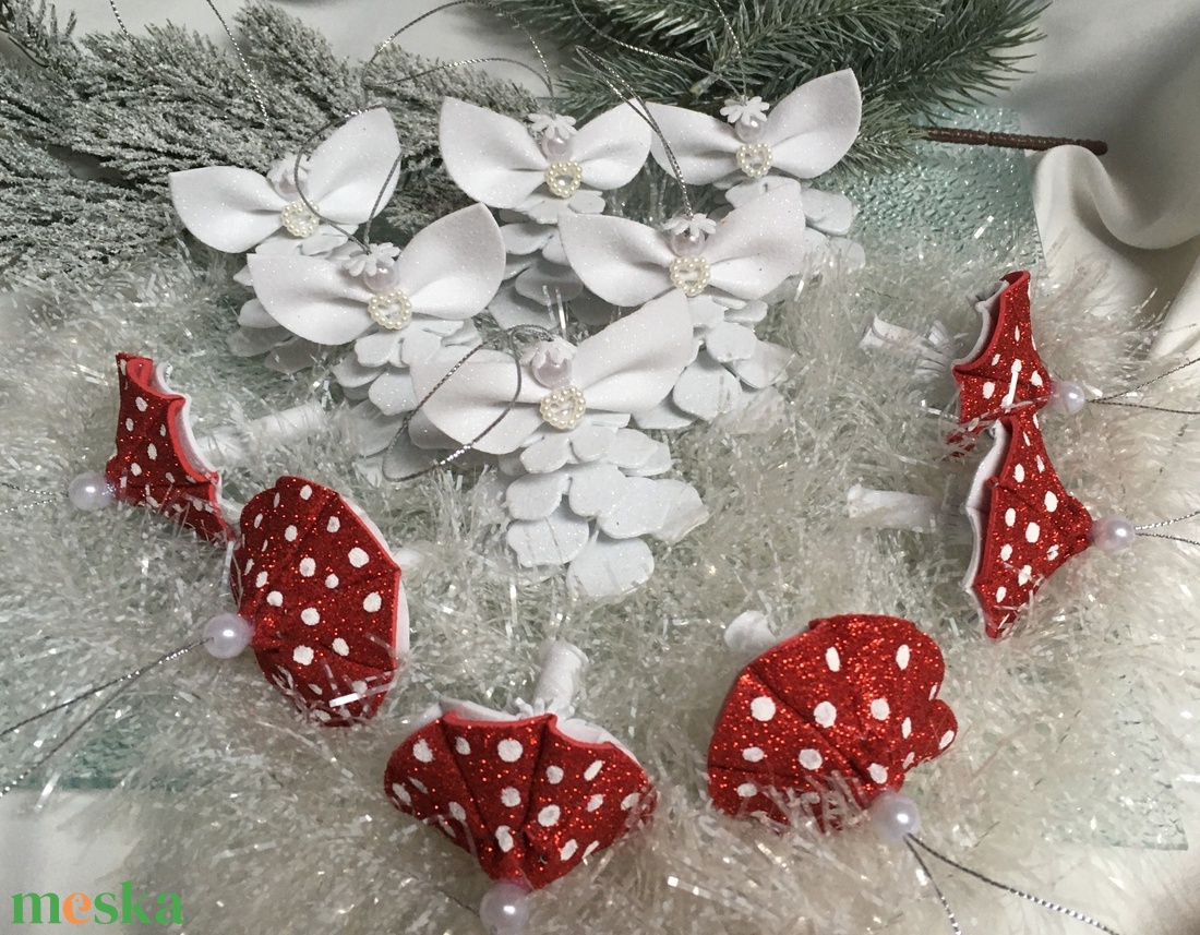 Gomba-angyal karácsonyfadísz szettben  - karácsony - karácsonyi lakásdekoráció - karácsonyfadíszek - Meska.hu