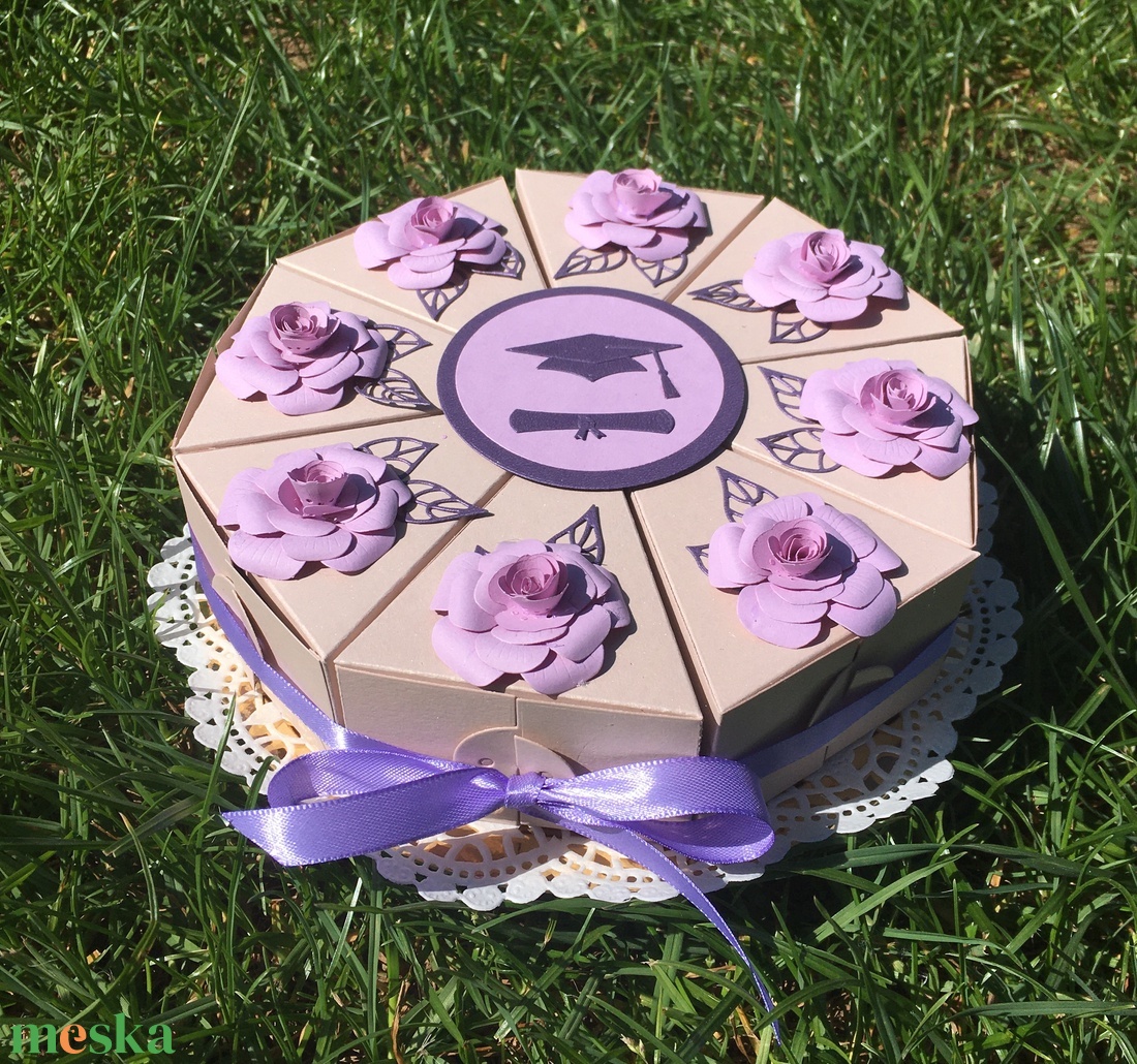 Pénzajándék átadó torta, púder-levendula - otthon & életmód - papír, írószer - ajándékozás kellékei - papírtorta - Meska.hu