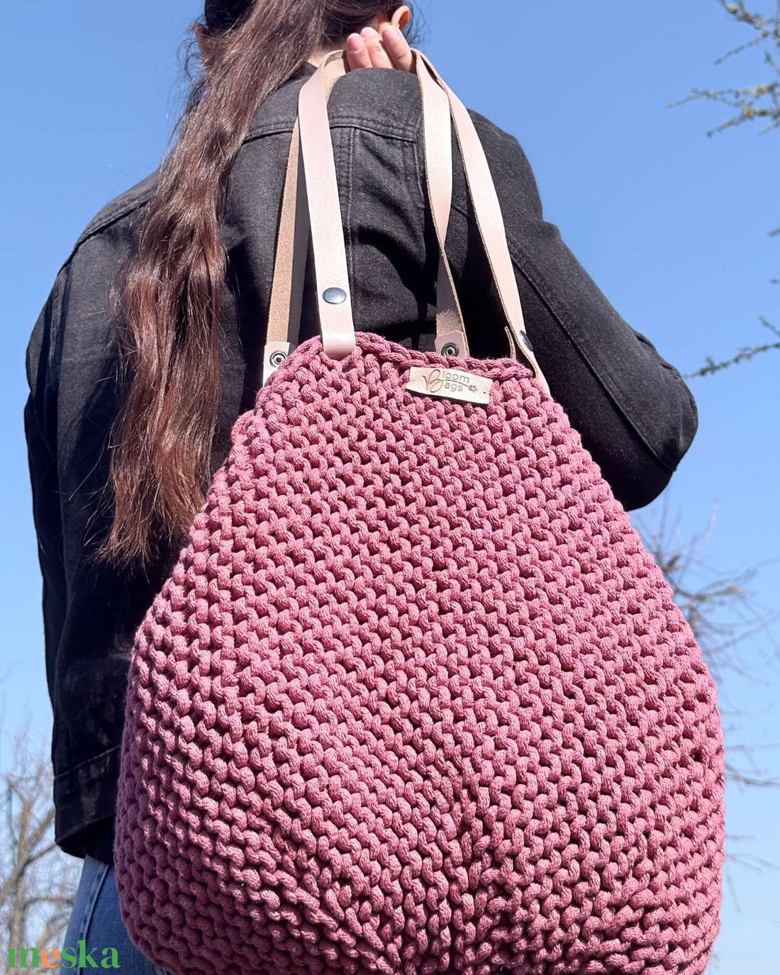 Iris � kötött válltáska bőr pánttal - táska & tok - kézitáska & válltáska - nagy pakolós táska - Meska.hu