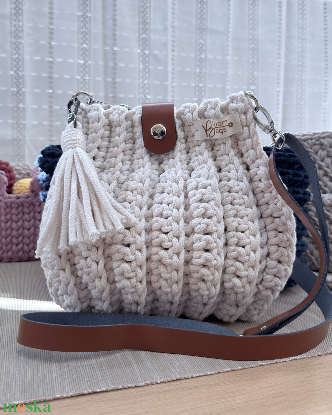 Pumpkin � horgolt váll- és oldaltáska bőrpánttal - táska & tok - kézitáska & válltáska - kézitáska - Meska.hu