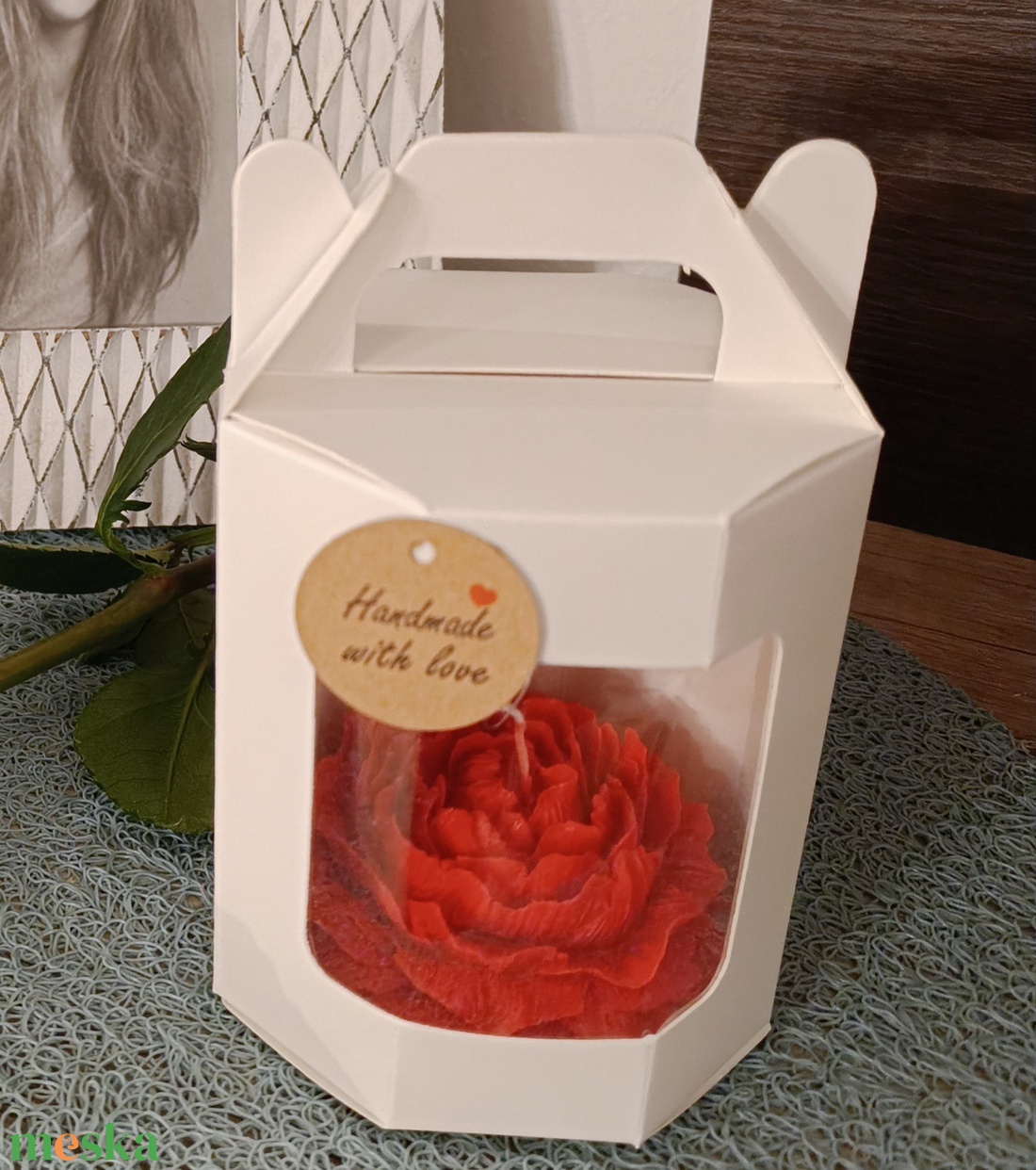 Rózsa kézműves gyertya díszdobozban - otthon & életmód - gyertya, illat, aroma - gyertya - Meska.hu