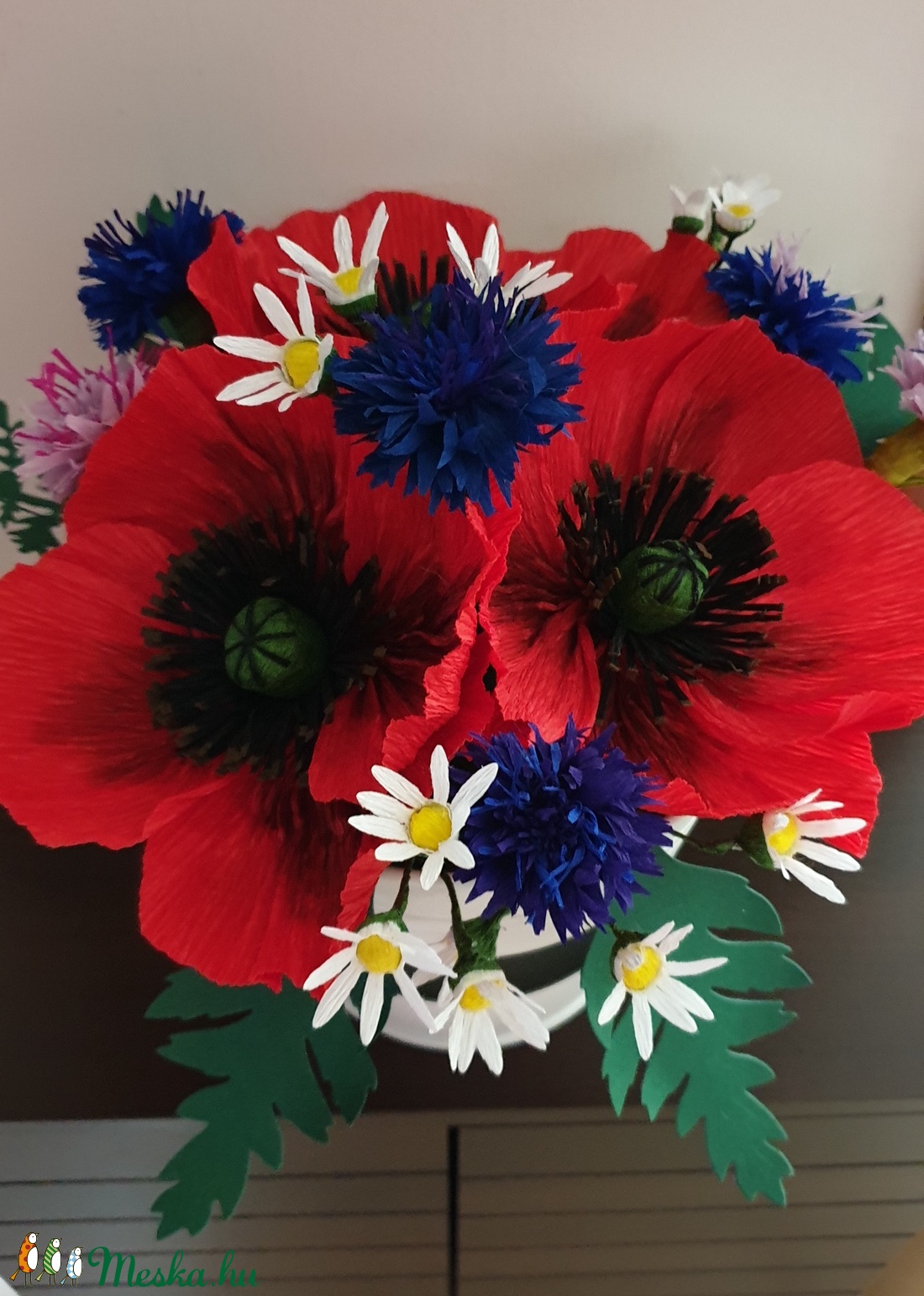 Élethű nyári virágok papírból fém vödörben 1 - otthon & életmód - dekoráció - Meska.hu