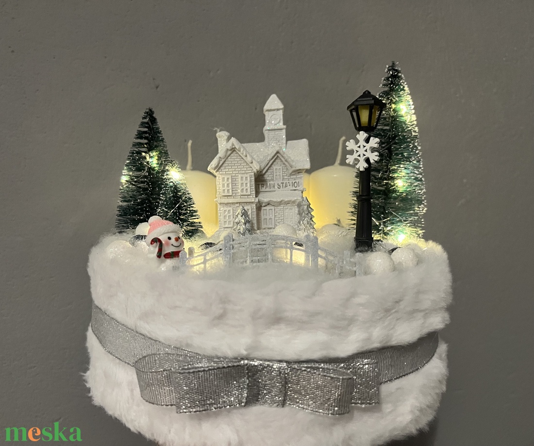 Fehér pompa - karácsony - adventi díszek - adventi asztaldísz - Meska.hu