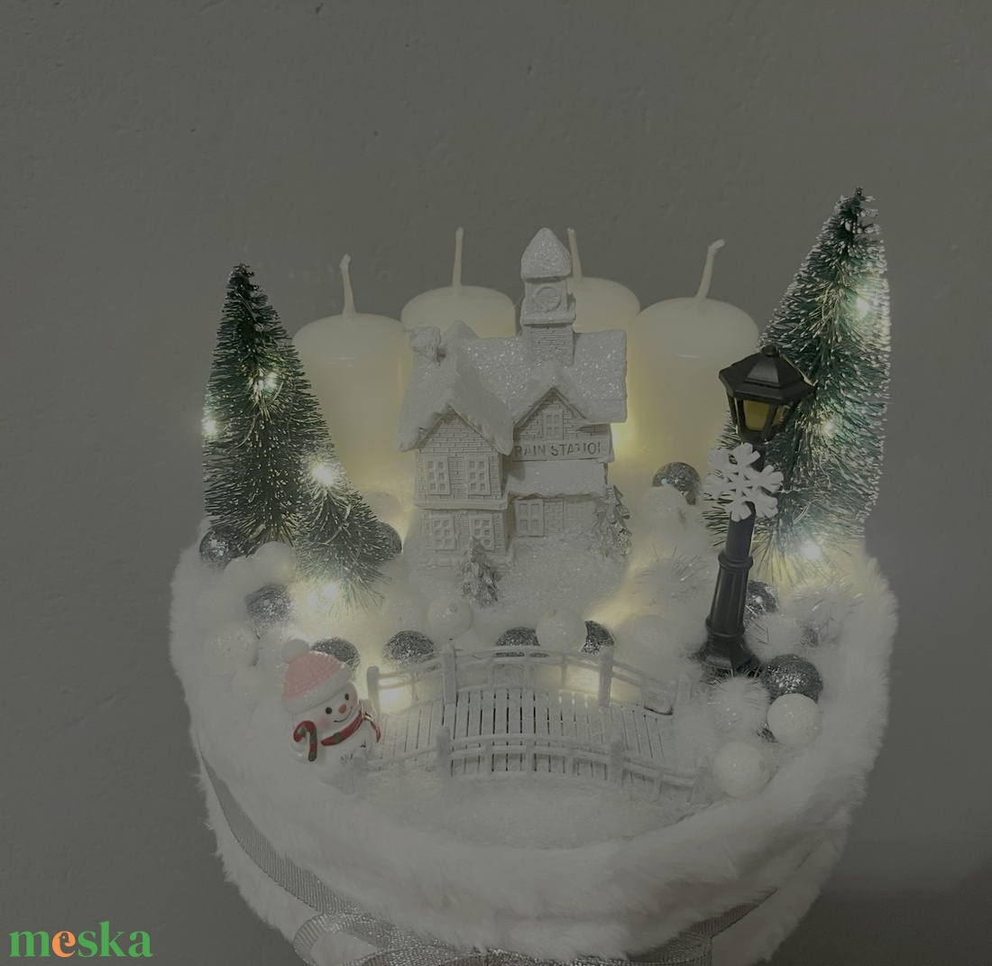 Fehér pompa - karácsony - adventi díszek - adventi asztaldísz - Meska.hu