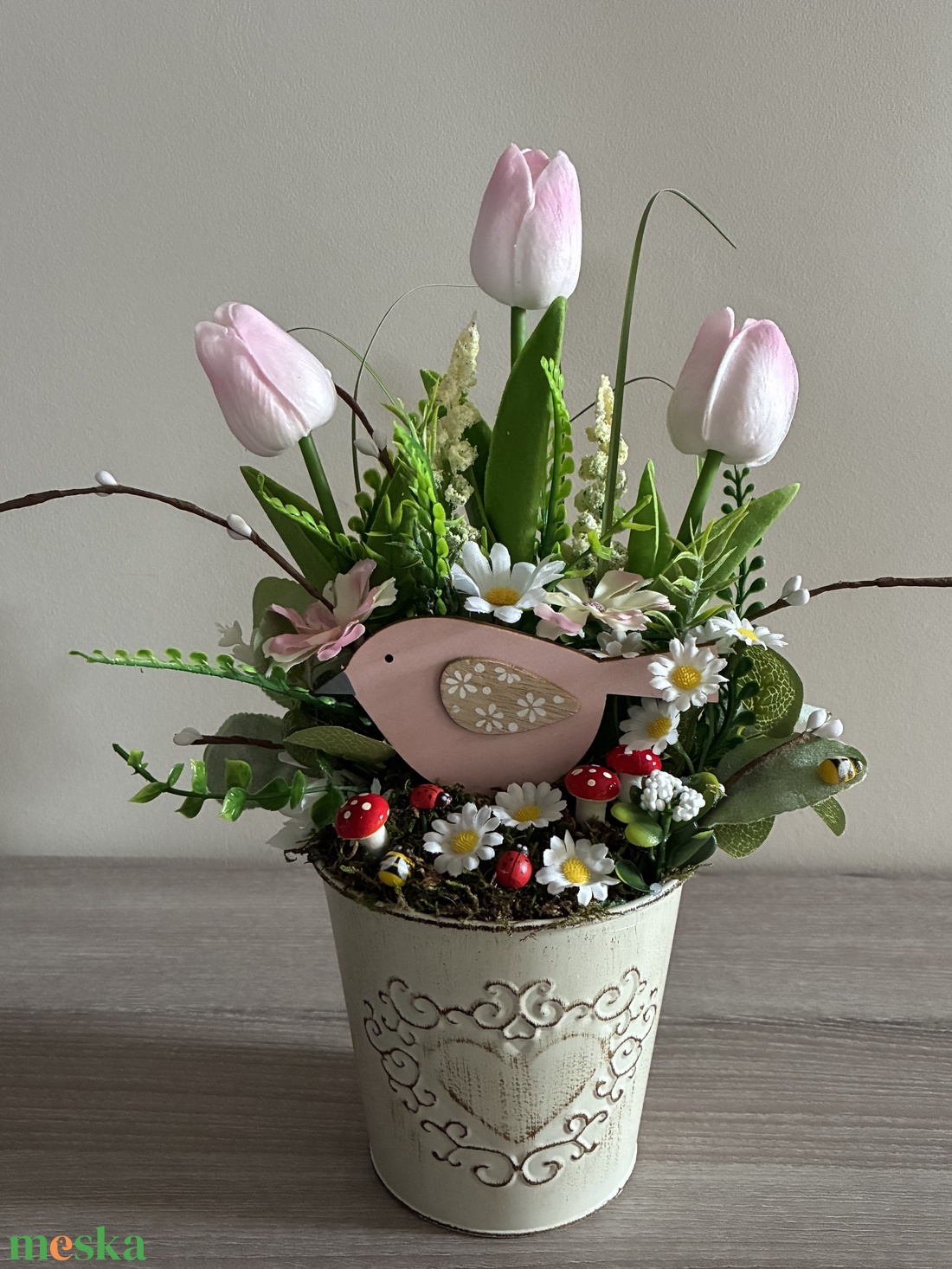 Tavaszi asztaldísz  - otthon & életmód - virágdekoráció - virágdíszek - virágdísz kaspóban - Meska.hu