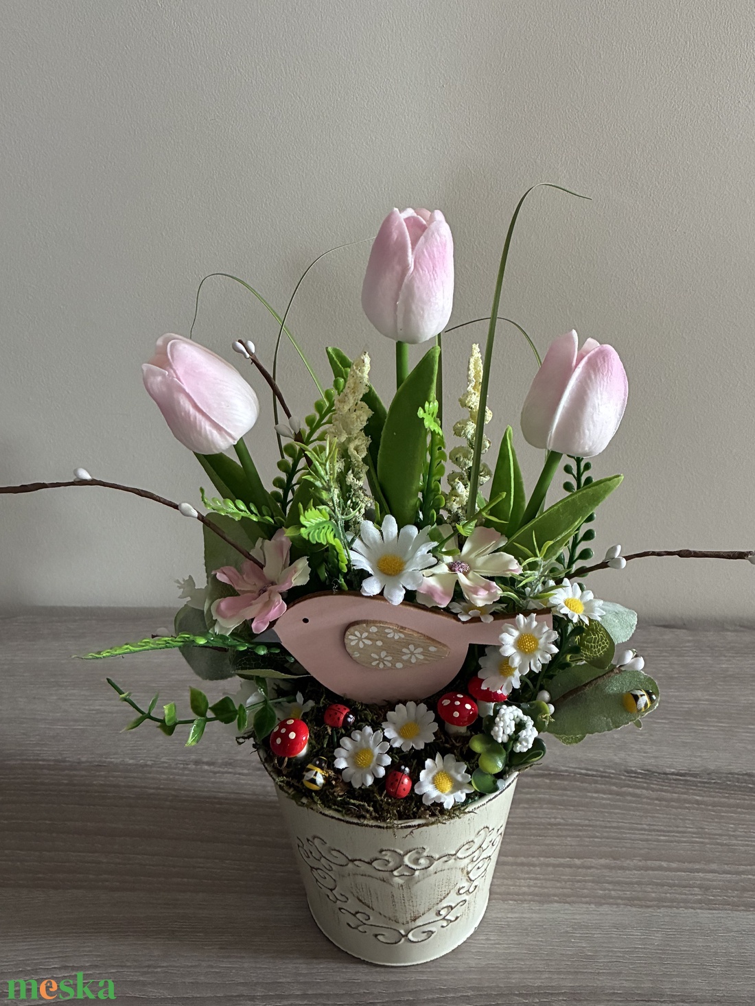 Tavaszi asztaldísz  - otthon & életmód - virágdekoráció - virágdíszek - virágdísz kaspóban - Meska.hu