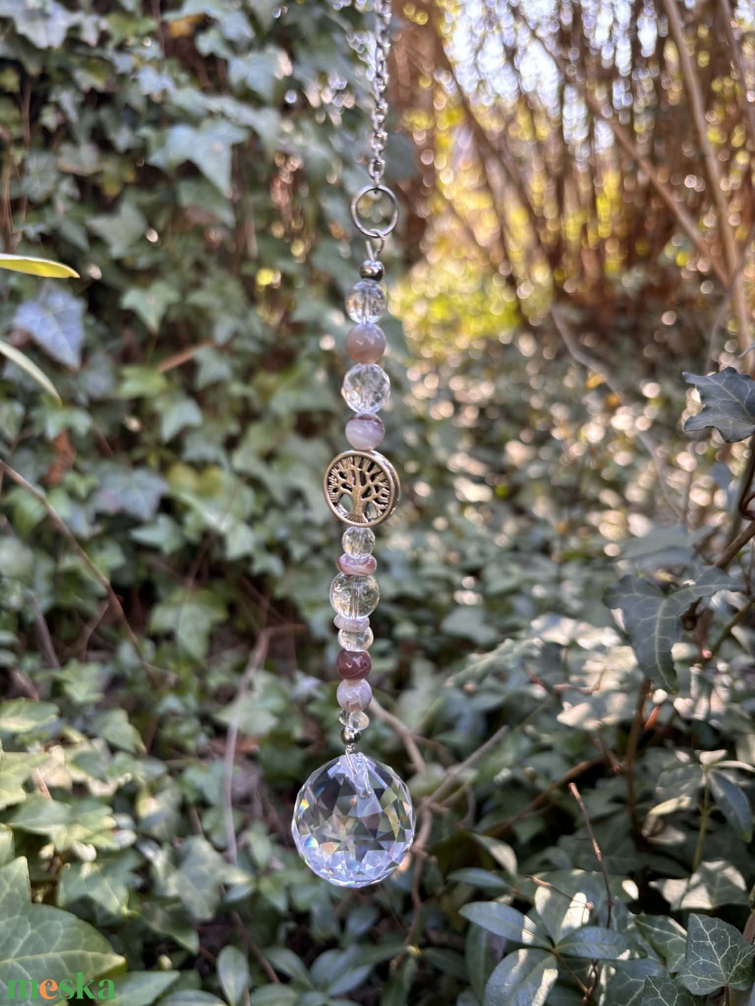 Napfogó hegyikristály és botswana achát ásványokból - otthon & életmód - dekoráció - ajtó- és ablak dekoráció - ablakdísz - Meska.hu