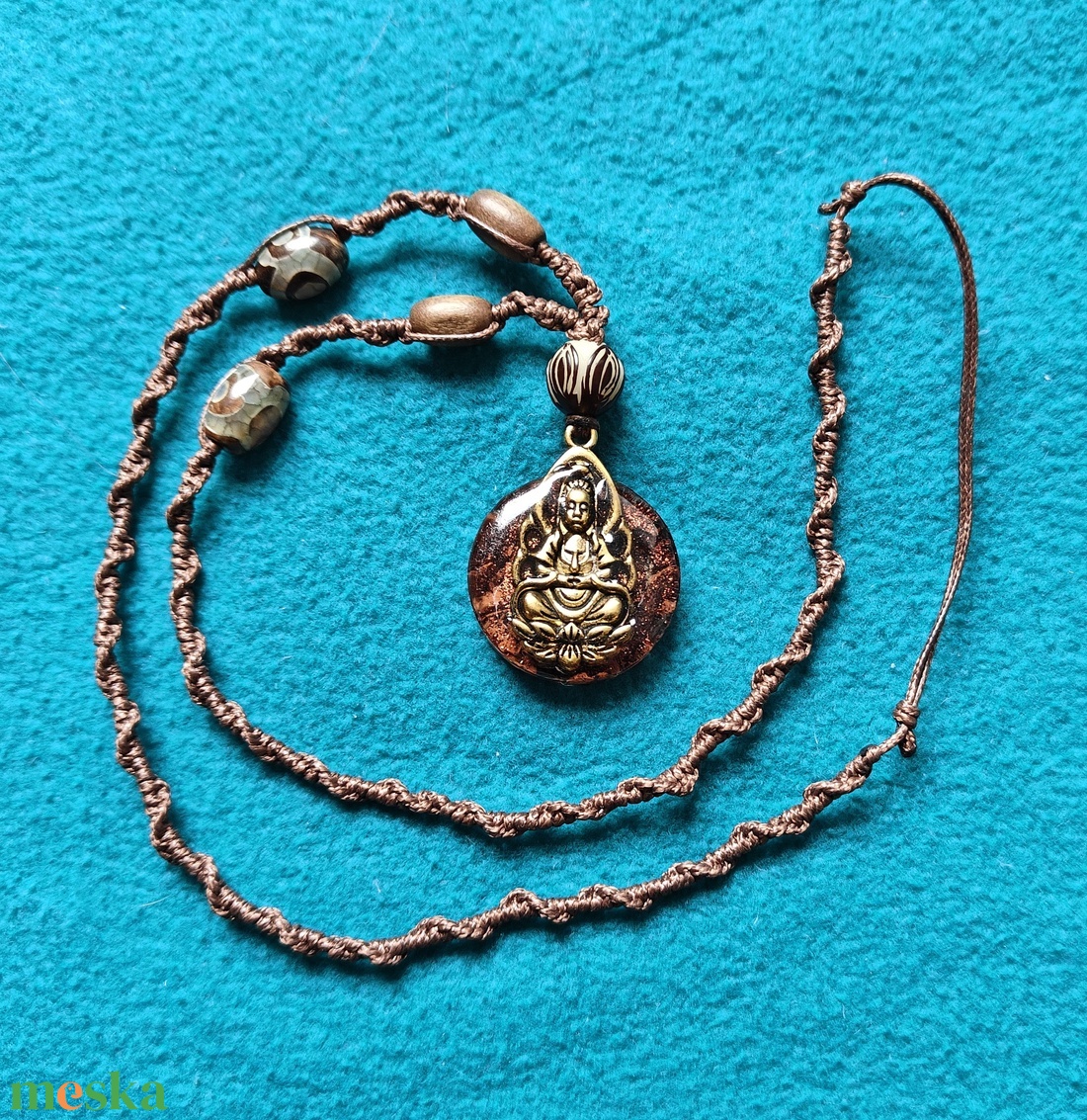 Orgonit Buddha, két oldalú medál makramé nyakláncon - otthon & életmód - dekoráció - spiritualitás - ásványok - Meska.hu