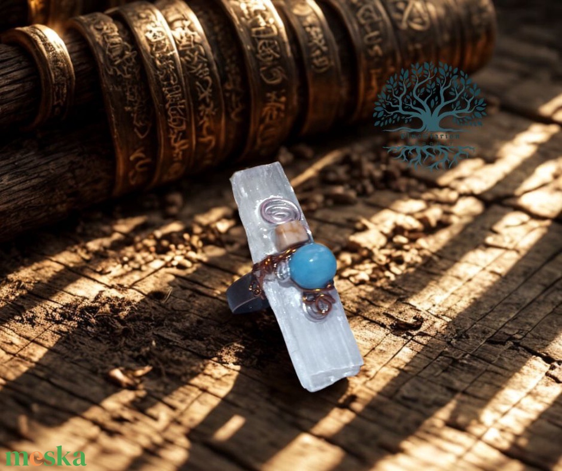 Angyali tudat szelenit, larimár, achát ásvány gyűrű - ékszer - gyűrű - statement gyűrű - Meska.hu