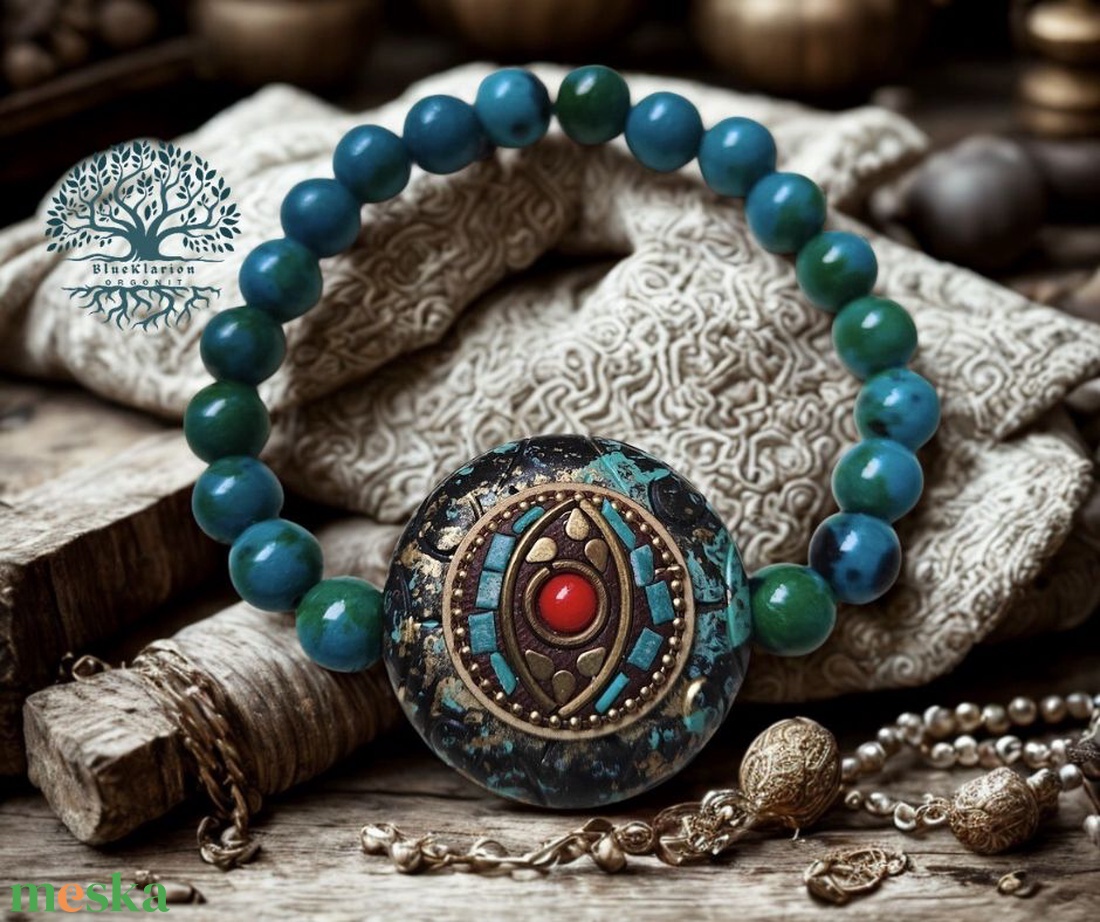 Kiegyensúlyozottság és boldogság karkötő harmadik szemmel, krizokolla ásvánnyal - ékszer - karkötő - gyöngyös karkötő - Meska.hu