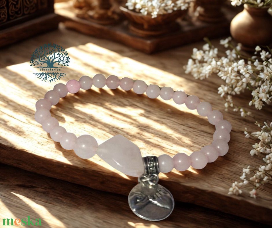 Szerelemvonzás és termékenység rózsakvarc karkötő - ékszer - karkötő - gyöngyös karkötő - Meska.hu