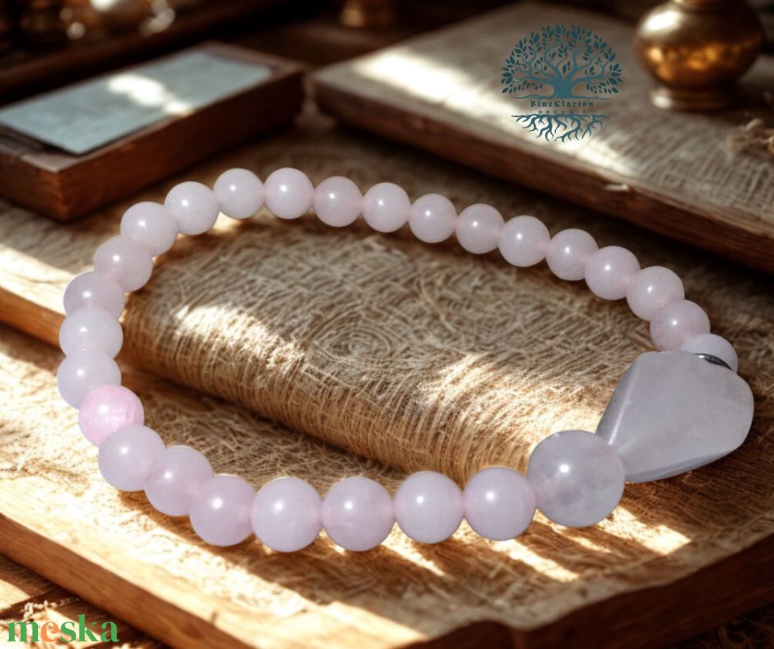 Szerelemvonzás és termékenység rózsakvarc karkötő - ékszer - karkötő - gyöngyös karkötő - Meska.hu
