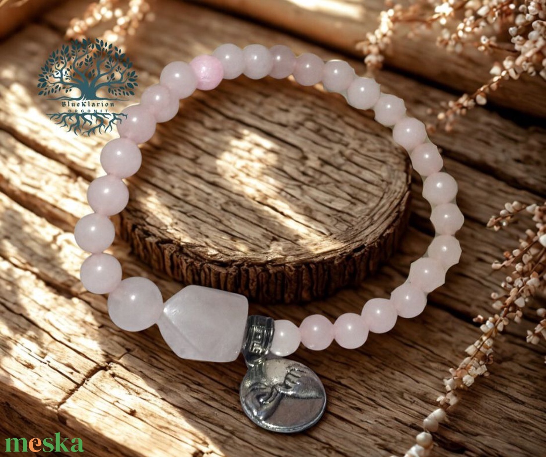 Szerelemvonzás és termékenység rózsakvarc karkötő - ékszer - karkötő - gyöngyös karkötő - Meska.hu