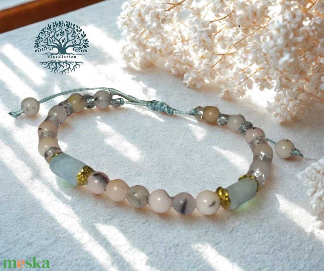 Egyensúly és harmónia perui andok opál, amazonit és hegyikristály karkötő - ékszer - karkötő - gyöngyös karkötő - Meska.hu