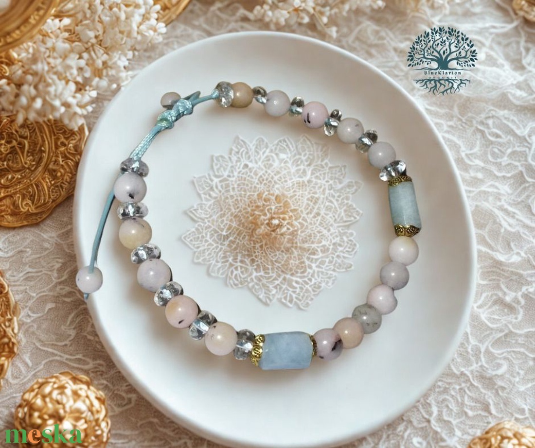 Egyensúly és harmónia perui andok opál, amazonit és hegyikristály karkötő - ékszer - karkötő - gyöngyös karkötő - Meska.hu