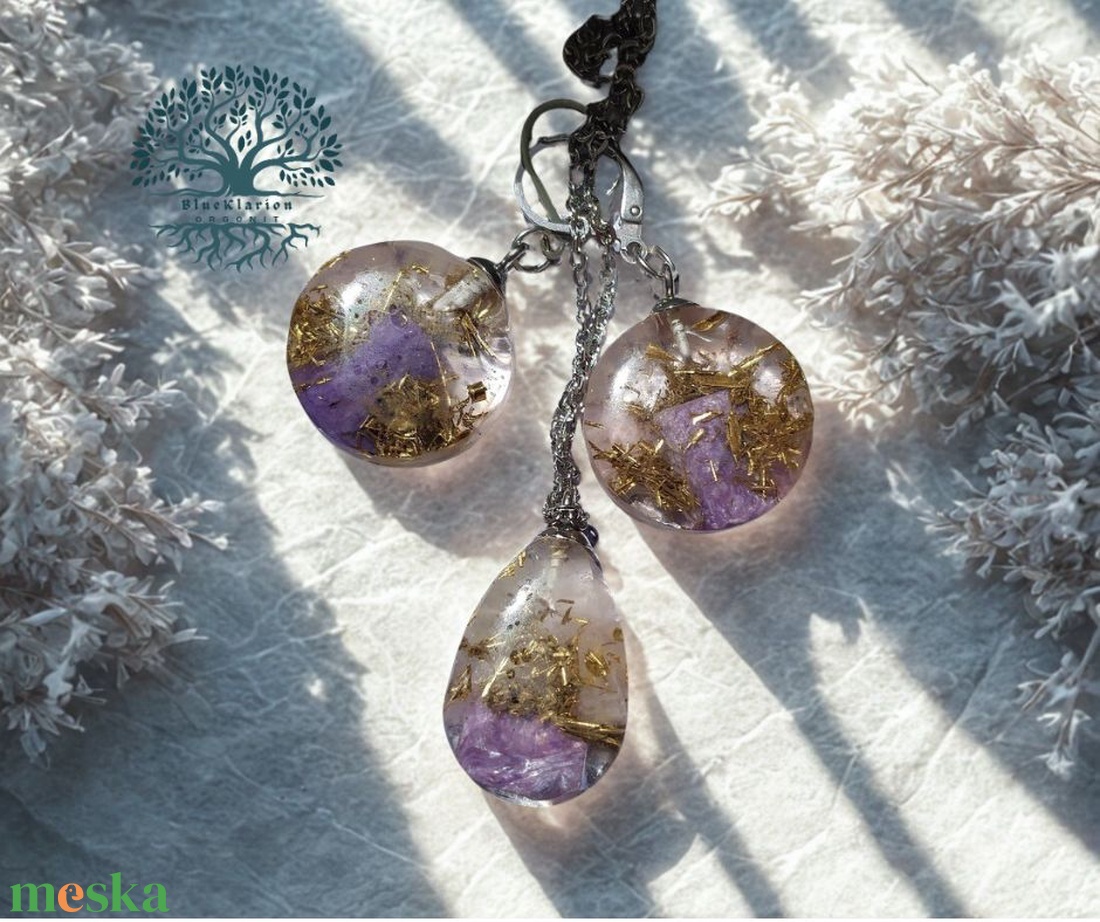 Orgonit és nemesacél szett csaroittal, rózsakvarccal, hegyikristállyal, réz forgáccsal - ékszer - ékszerszett - Meska.hu