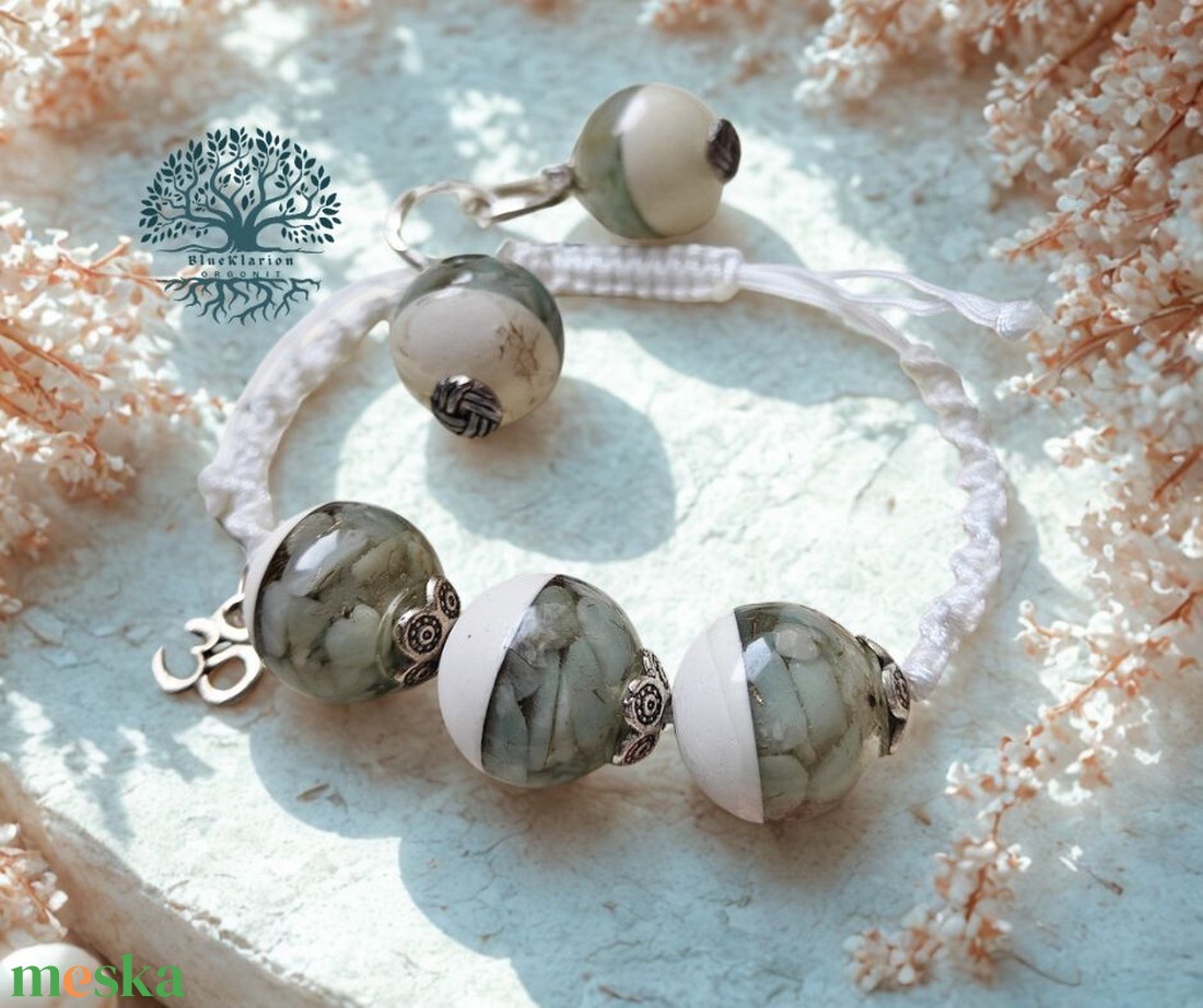 ORGONIT energia és erő gyöngyök ásványokkal, rézzel, csúszókötéses karkötőn, fülbevalón - ékszer - karkötő - gyöngyös karkötő - Meska.hu