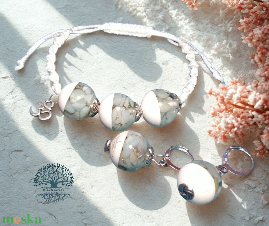 ORGONIT energia és erő gyöngyök ásványokkal, rézzel, csúszókötéses karkötőn, fülbevalón - ékszer - karkötő - gyöngyös karkötő - Meska.hu