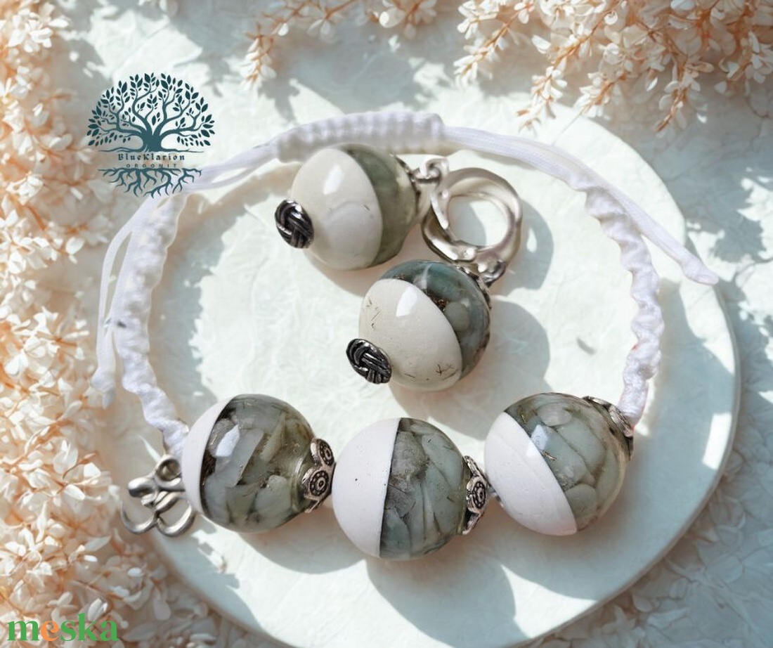 ORGONIT energia és erő gyöngyök ásványokkal, rézzel, csúszókötéses karkötőn, fülbevalón - ékszer - karkötő - gyöngyös karkötő - Meska.hu