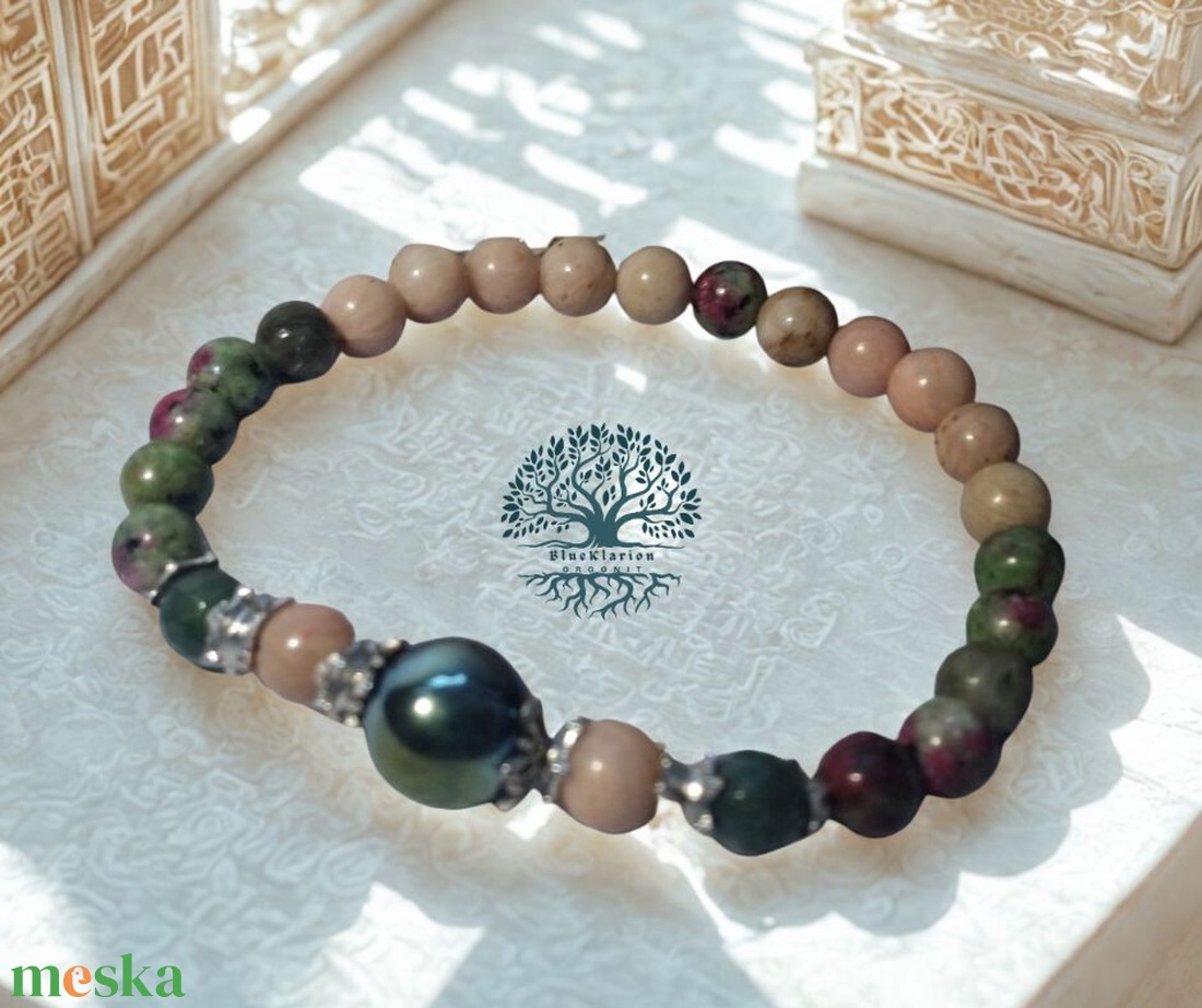 Szívcsakra karkötő 10 mm-es hematit 6 mm-es fazettált achát, rubin zoizit és thulit ásványokkal - ékszer - karkötő - gyöngyös karkötő - Meska.hu