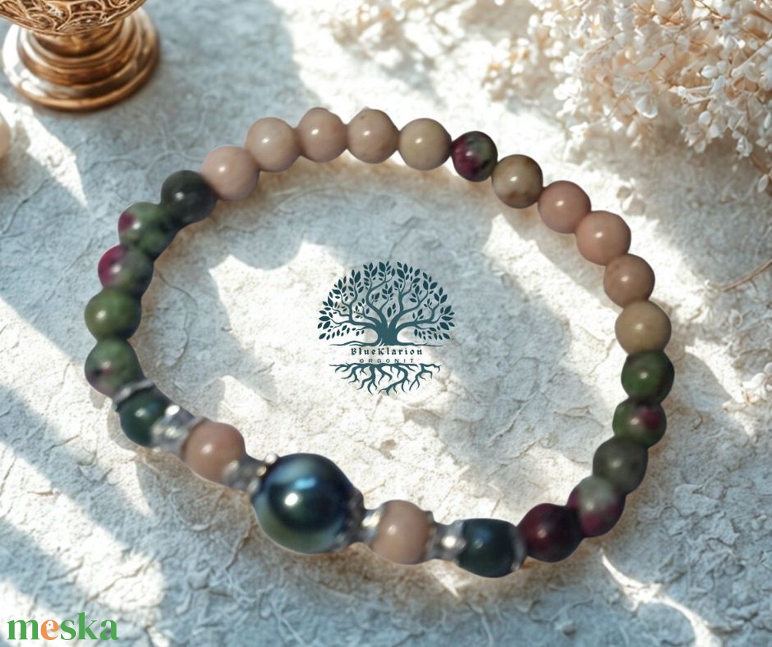 Szívcsakra karkötő 10 mm-es hematit 6 mm-es fazettált achát, rubin zoizit és thulit ásványokkal - ékszer - karkötő - gyöngyös karkötő - Meska.hu