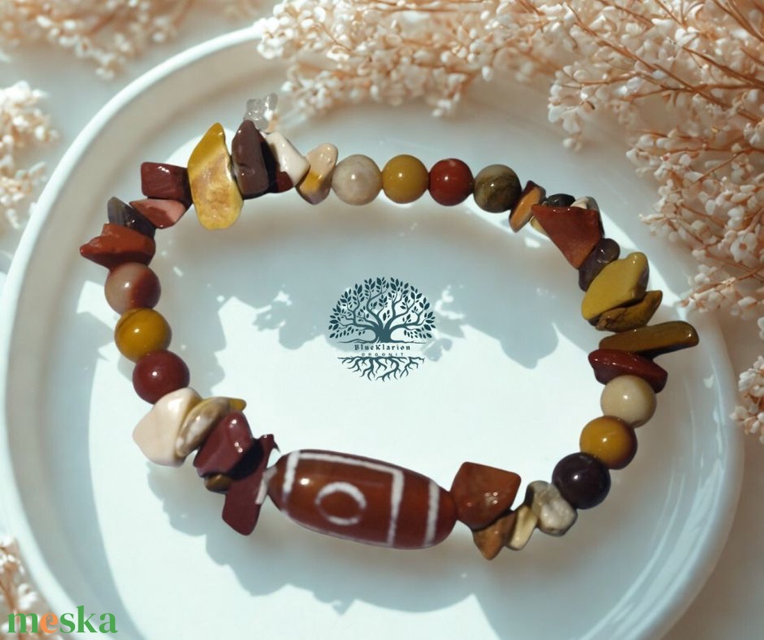 Boldogság, Dzi achát és mokait ásványgyöngy, csipsz karkötő - ékszer - karkötő - gyöngyös karkötő - Meska.hu