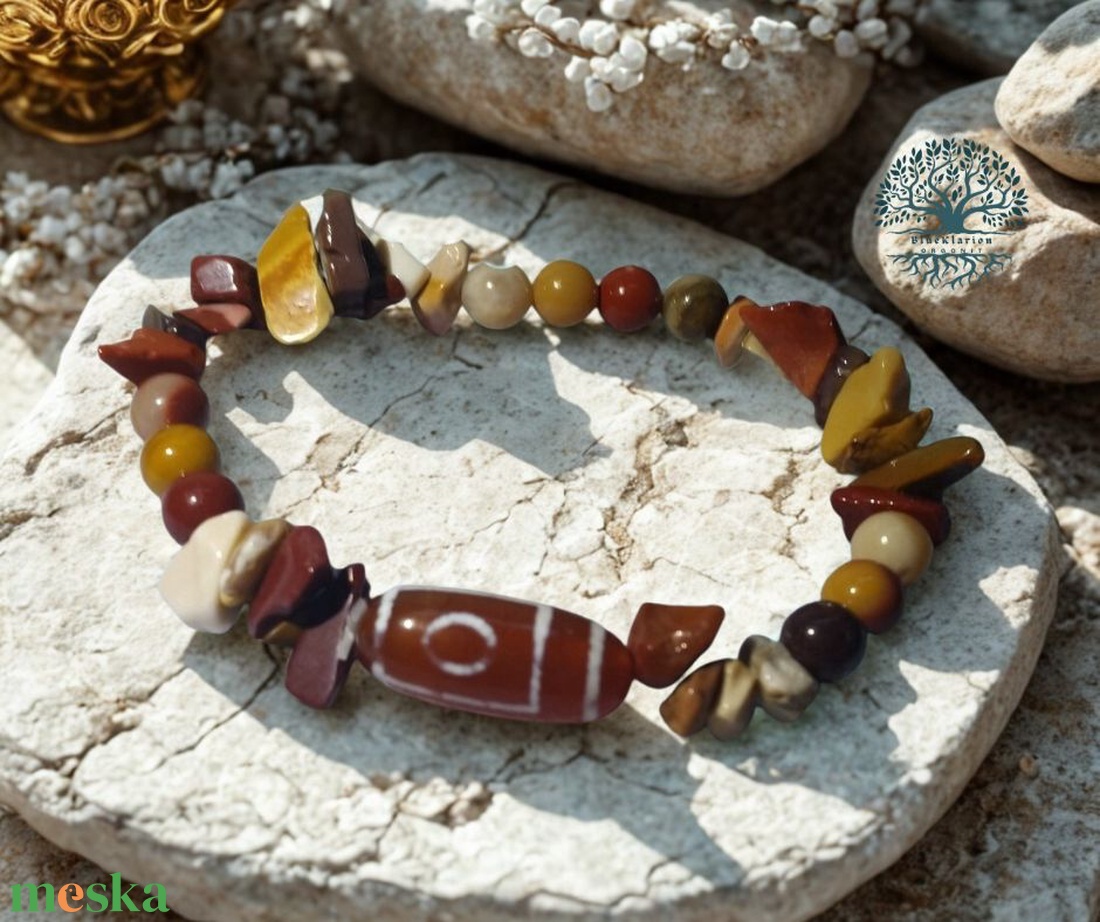 Boldogság, Dzi achát és mokait ásványgyöngy, csipsz karkötő - ékszer - karkötő - gyöngyös karkötő - Meska.hu