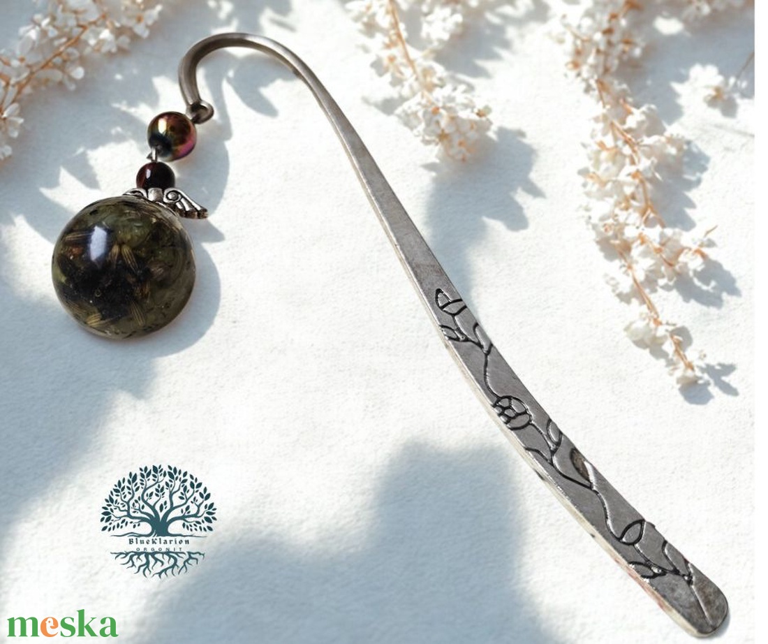 ORGONIT védelmező, erősítő peridot, hematit és tigrisszem ásvány és levendula szirom könyvjelző - könyv & zene - könyvjelző - Meska.hu