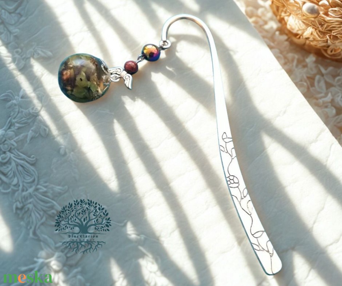 ORGONIT védelmező, erősítő peridot, hematit és tigrisszem ásvány és levendula szirom könyvjelző - könyv & zene - könyvjelző - Meska.hu