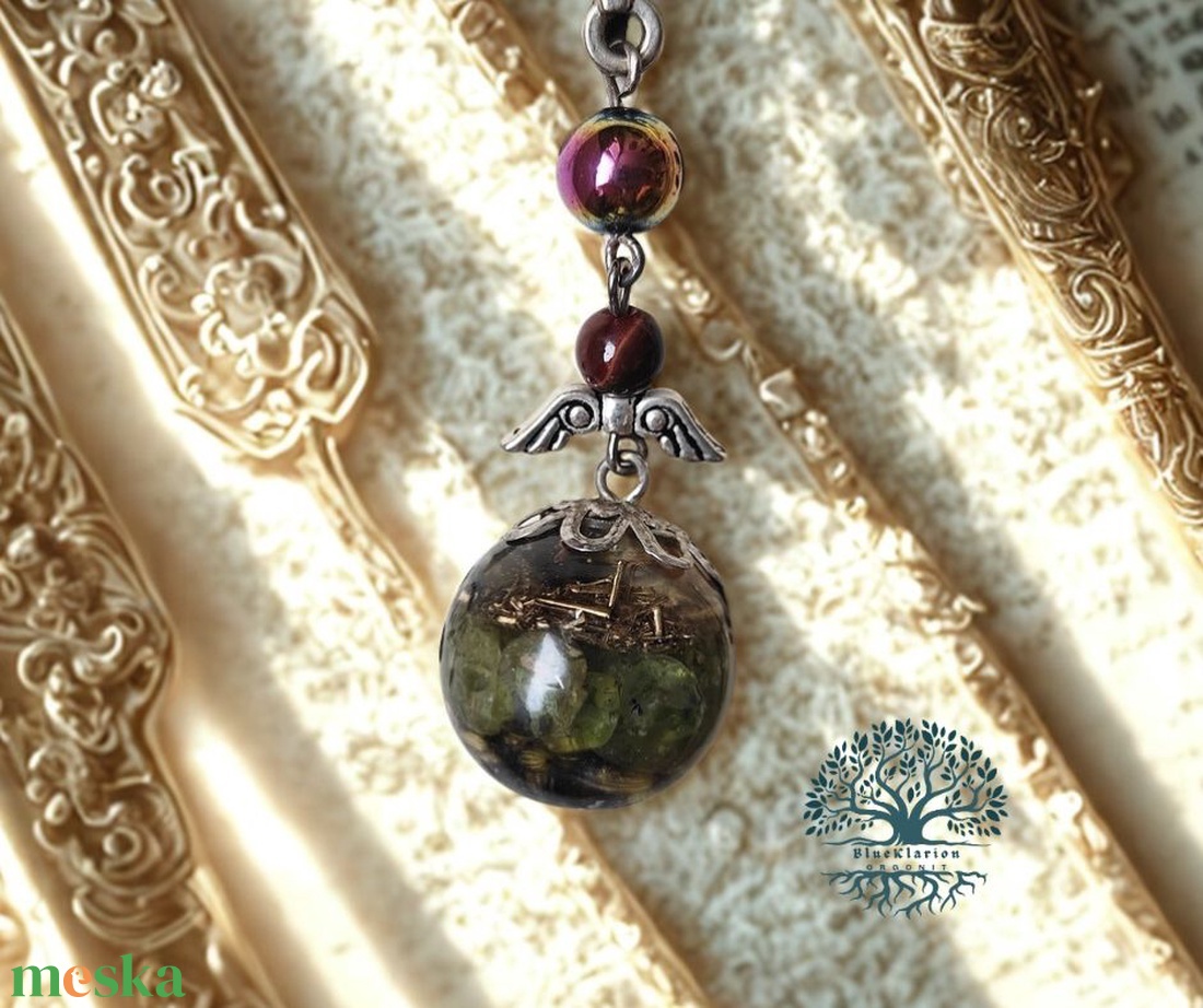 ORGONIT védelmező, erősítő peridot, hematit és tigrisszem ásvány és levendula szirom könyvjelző - könyv & zene - könyvjelző - Meska.hu