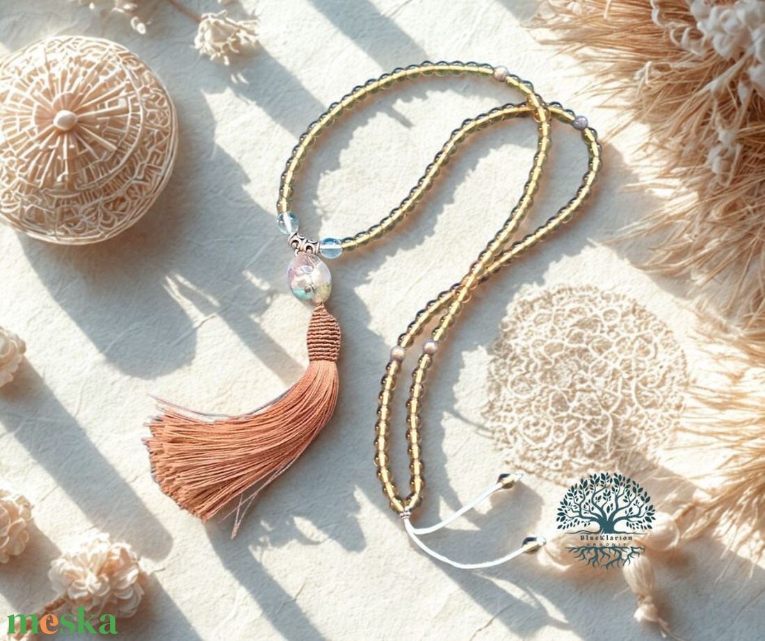 ORGONIT gyöngyös bőség és életöröm citrin ásványgyöngy mala, imalánc, pirit  osztókkal - otthon & életmód - dekoráció - spiritualitás - mala - Meska.hu