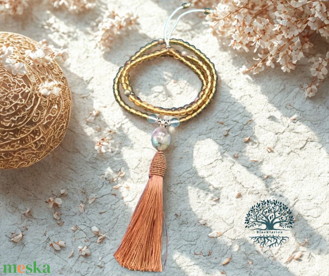 ORGONIT gyöngyös bőség és életöröm citrin ásványgyöngy mala, imalánc, pirit  osztókkal - otthon & életmód - dekoráció - spiritualitás - mala - Meska.hu