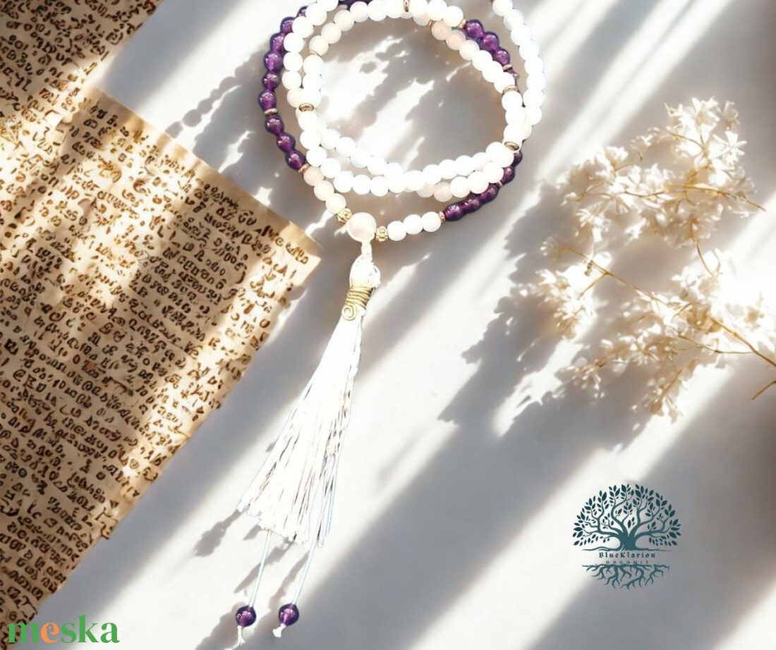 A szerelem vonzása mala, 108 szemes imafüzér ametiszt és rózsakvarc ásványokkal - otthon & életmód - dekoráció - spiritualitás - mala - Meska.hu