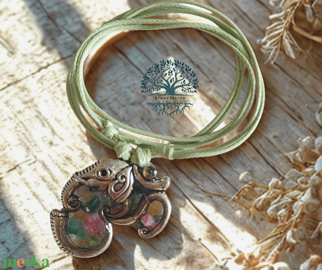 Orgonit Elefánt Ohm medál szInes turmalin ásványokkal - otthon & életmód - dekoráció - spiritualitás - ásványok - Meska.hu