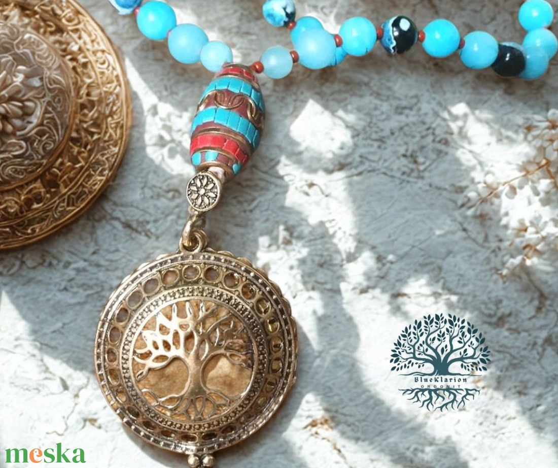 A tisztánlátás mala, 108 szemes imafüzér, nagyító üveges életfa medállal, ásványokkal - otthon & életmód - dekoráció - spiritualitás - mala - Meska.hu