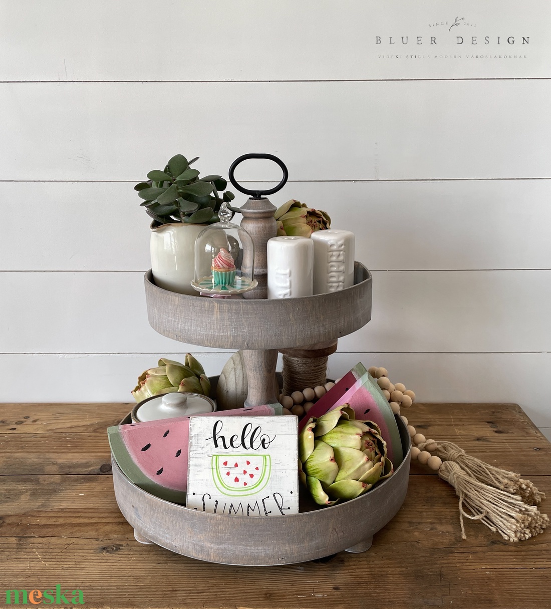 Két emeletes farmhouse vintage kínálótál - sütitartó, tortatál - otthon & életmód - konyhafelszerelés, tálalás - tálalás - kínálótál - Meska.hu