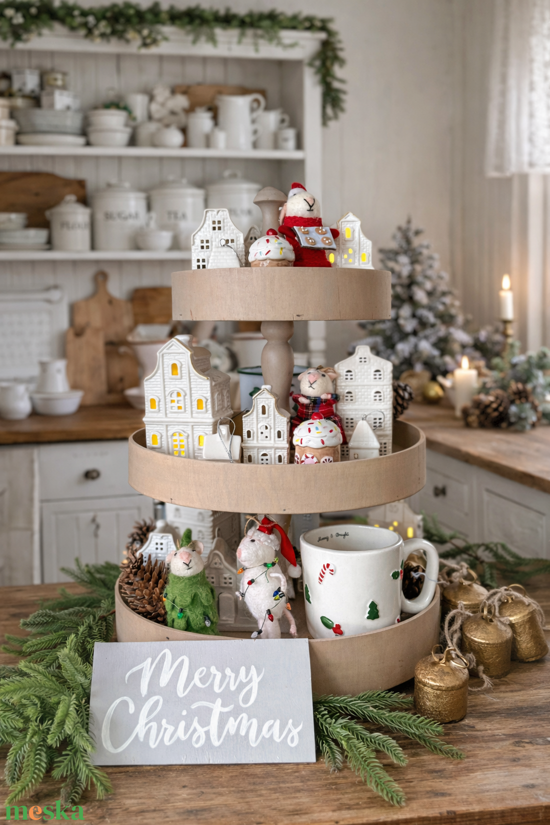 Három emeletes vintage kínálótál - farmhouse sütitartó, tortatál, tálaló  - otthon & életmód - konyhafelszerelés, tálalás - tálalás - kínálótál - Meska.hu