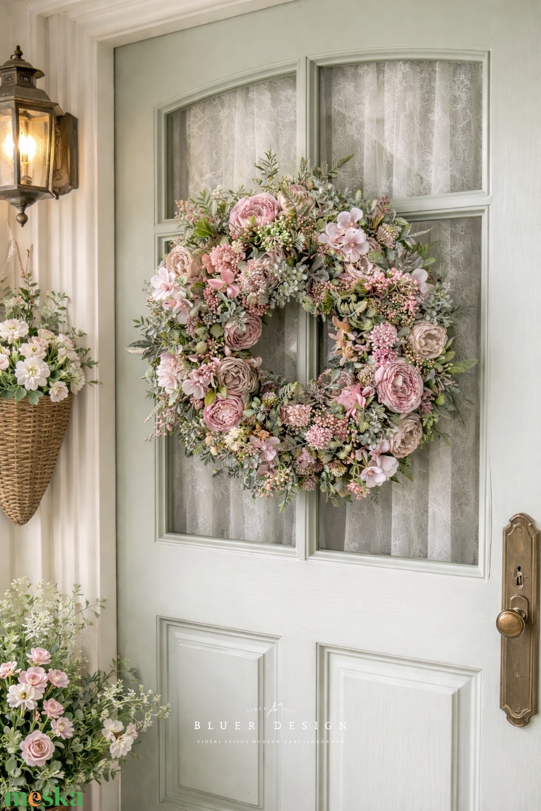 Vintage pasztell selyemvirág kopogtató - virágkoszorú - tavaszi luxus selyemvirágos Bridgerton stílusú ajtódísz  - otthon & életmód - dekoráció - ajtó- és ablak dekoráció - ajtódísz & kopogtató - Meska.hu